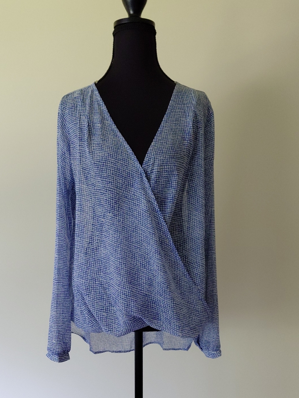 Blue Faux Wrap-Front Long Sleeve Women's Top